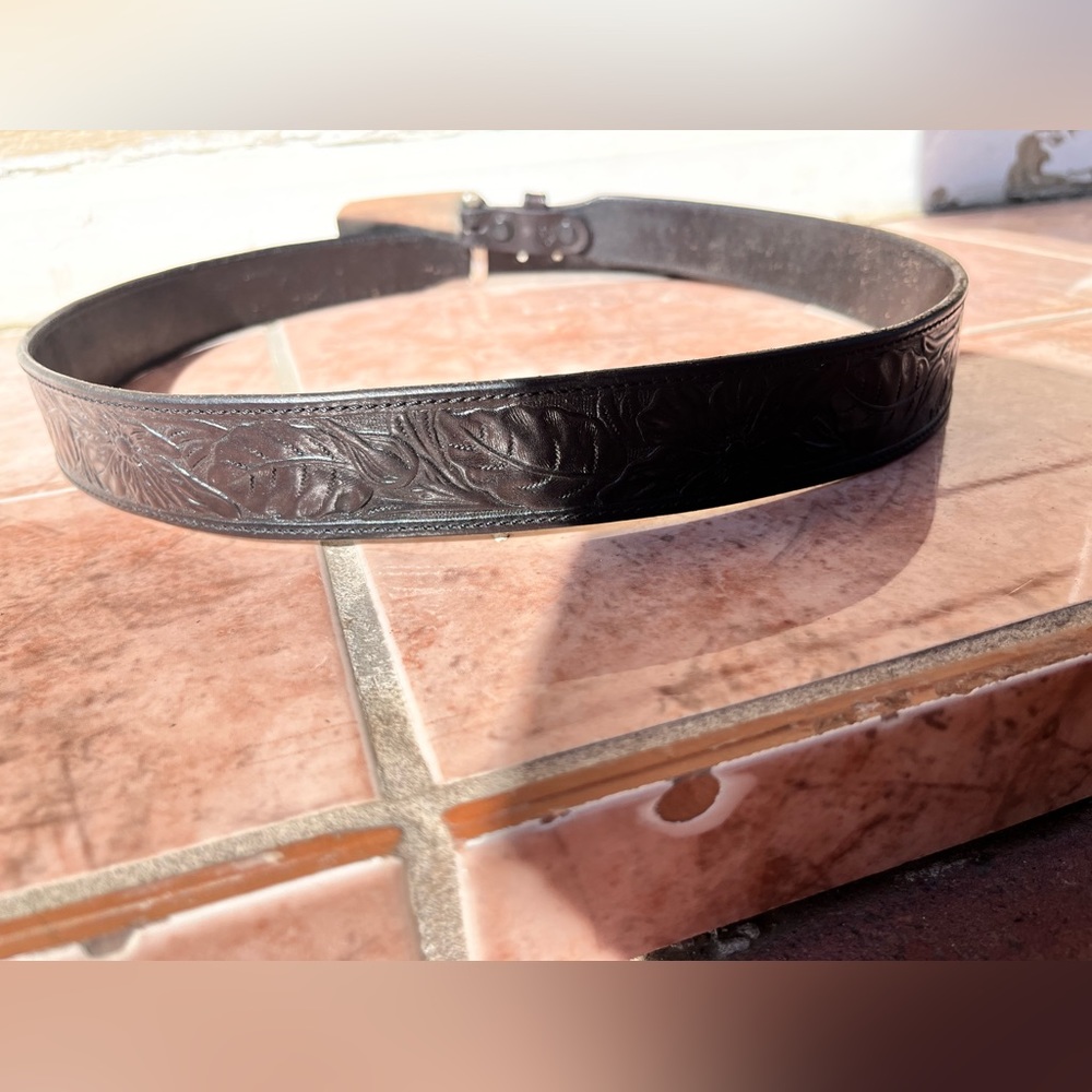 Hand tooled leather belt